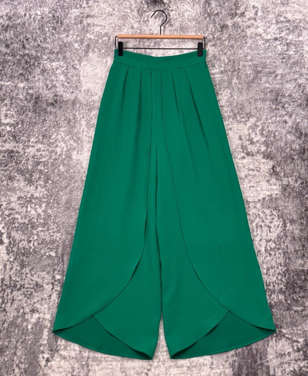 REISS Trouser Pants 4 Womens Green Crepe Wide Leg Tulip